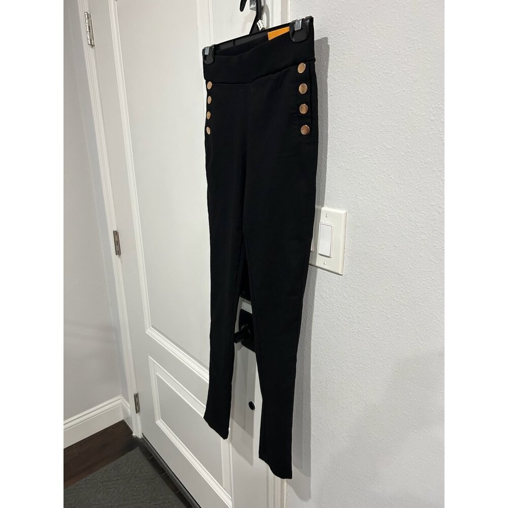 Hybrid & Company Gold Buttons Slim Fit High Waist Pants Size Small Skinny NWT - Picture 3 of 10